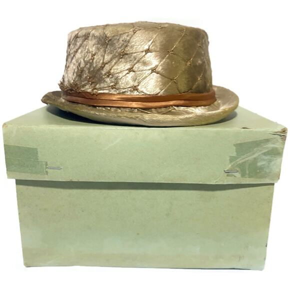 Vintage Derby Copper Gold Rider\'s Hat & Box Size Small Slim Brim and Mesh Tail main image 5